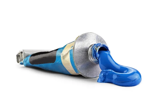 Eine Tube mit blauer Ölfarbe — Stockfoto