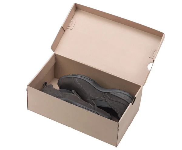 Brązowe skórzane buty w pudełku. — Zdjęcie stockowe