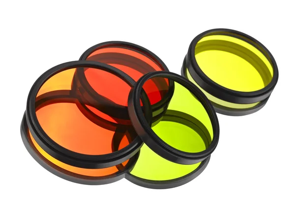 Kolorowe filtry dla soczewki nad białym — Zdjęcie stockowe