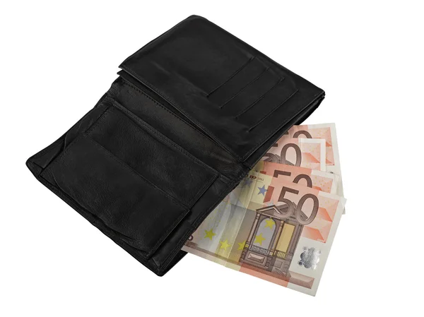 Portefeuille en cuir avec quelques euros — Photo