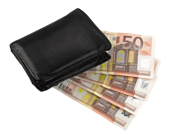 Bazı Euro ile deri cüzdan — Stok fotoğraf