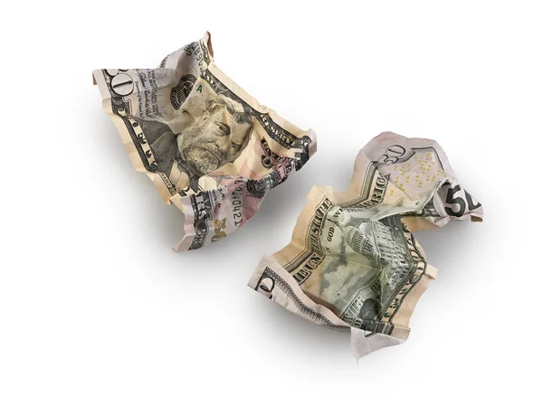 Crumpled nota de cinquenta dólares isolado — Fotografia de Stock