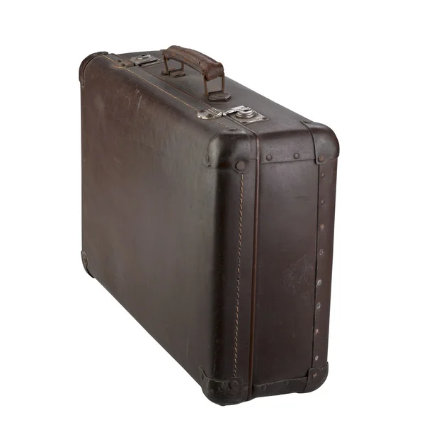 Gammal brun resväska isolerad på vit — Stockfoto