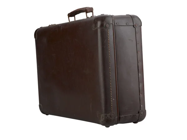Vieille valise brune isolée sur blanc — Photo