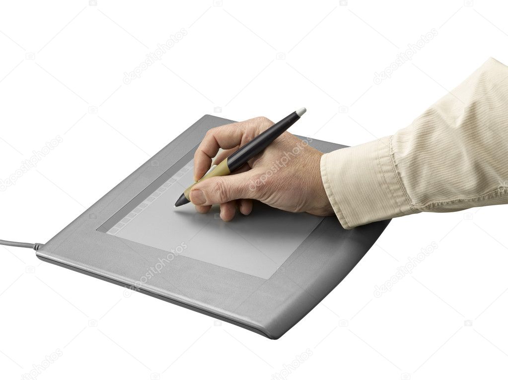 Graphic tablet and hand (clipping path)