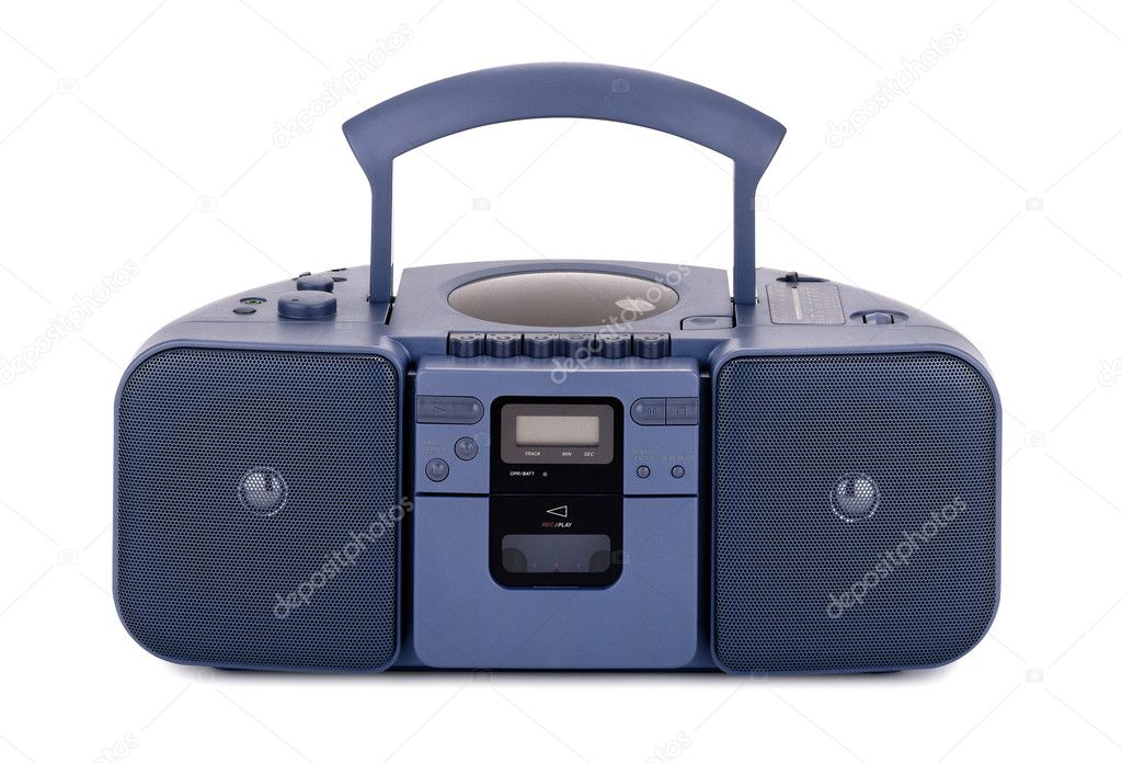 Blue stereo CD radio cassette recorder isolated on white