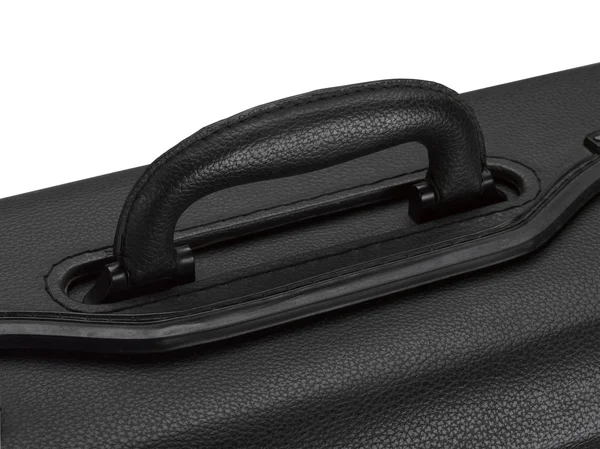 Svart läder handtag resväska närbild — Stockfoto