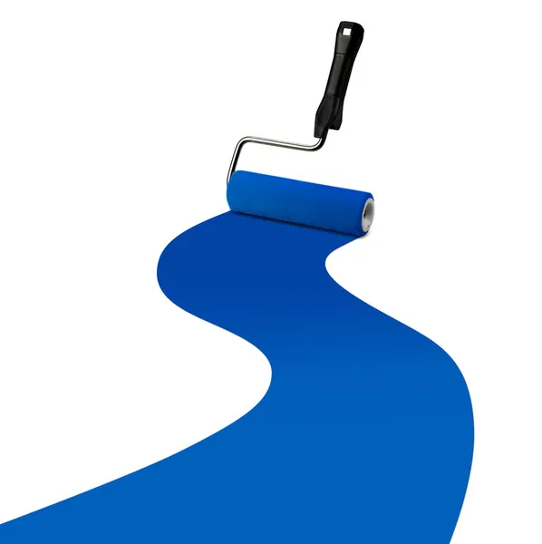Paint roller and blue paint stripe — Stock Photo, Image