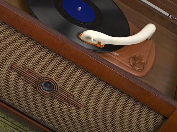 Vintage radio-grammofoon met een grammofoonplaat — Stockfoto