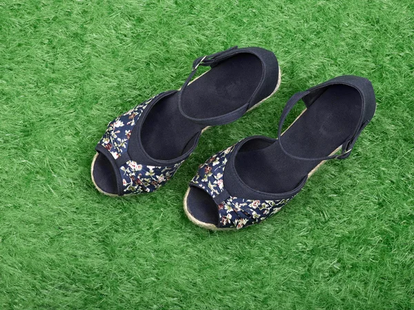 Kadın Ayakkabı Moda kavramı çimenlerin üzerinde — Stok fotoğraf