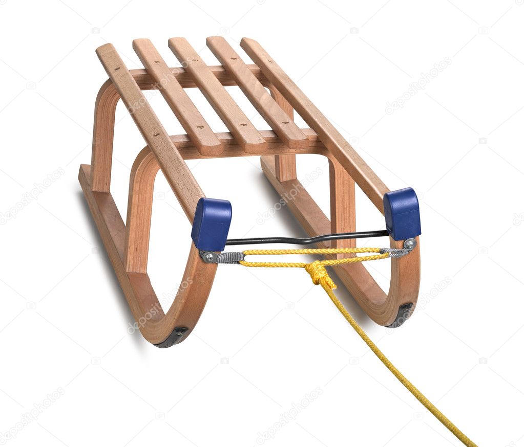 Wooden sledge on white, clipping path