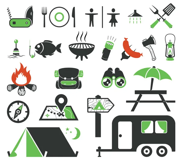 Camping ikoner som — Stock vektor