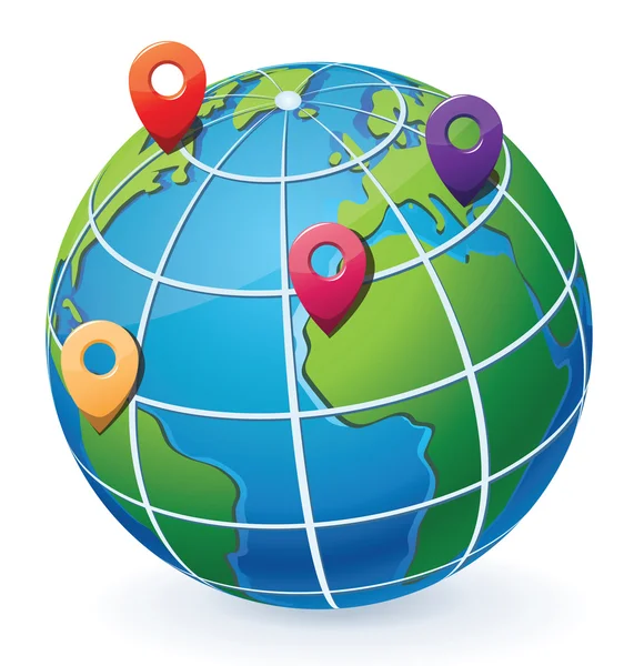 Globe avec pointeurs de position — Image vectorielle