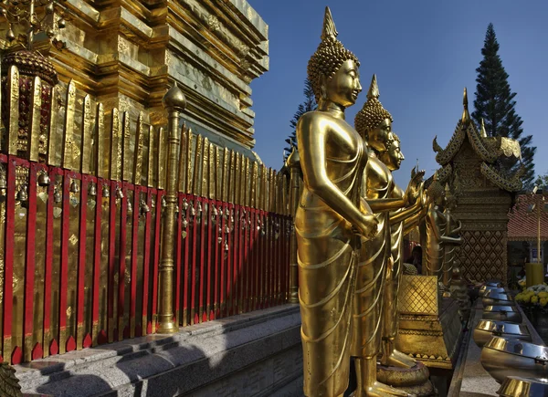 Thailand, Chiangmai, Prathat Doi Suthep Buddhist temple, golden Buddha statues — Stock Photo, Image