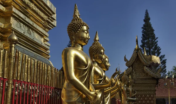 Arany Buddha szobrok Thaiföld, Chiangmai, Prathat Doi Suthep buddhista templom — Stock Fotó