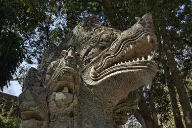 Tayland, chiang mai, u-mong Tapınağı, eski ejderha heykeli