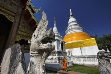 Tayland, chiang mai, phra thart DOI suthep Tapınağı (wat phra thart DOI suthep), bir Budist rahip tapınakta yürür