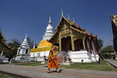 Tayland, chiang mai, phra thart DOI suthep Tapınağı (wat phra thart DOI suthep), bir Budist rahip tapınakta yürür