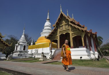 Tayland, chiang mai, phra thart DOI suthep Tapınağı (wat phra thart DOI suthep), bir Budist rahip tapınakta yürür