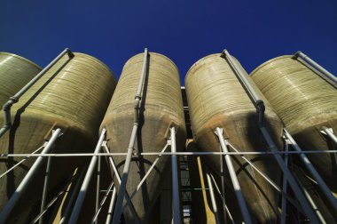 Italy, Naples, industrial silos in a leather factory