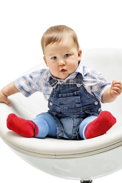 Cute little baby boy on a white — Stock Photo, Image