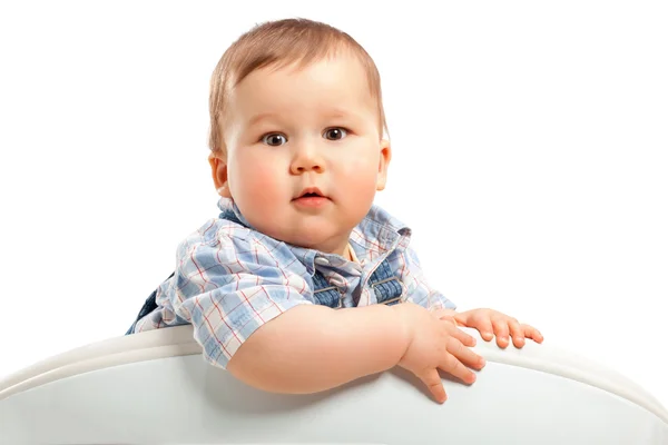 Ładny mały chłopczyk na biały — Zdjęcie stockowe