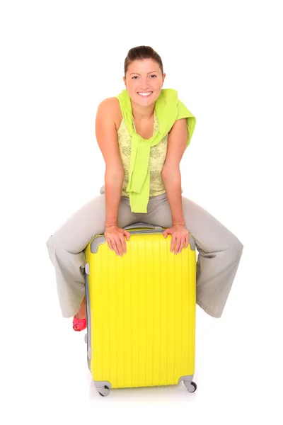 Žlutý kufr — Stock fotografie