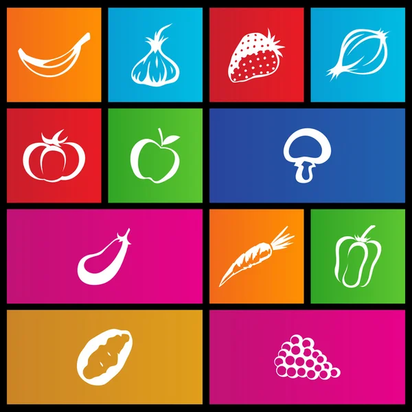 Metro stijl fruit en plantaardige pictogrammen — Stockvector