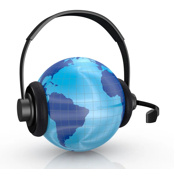 Mundo globo con auriculares — Foto de Stock