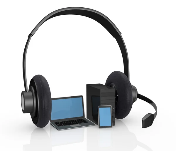 Dispositivos electrónicos con auriculares —  Fotos de Stock