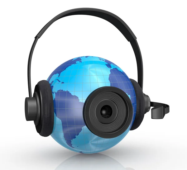 Dünya küre kulaklık ve web kamerası ile — Stok fotoğraf