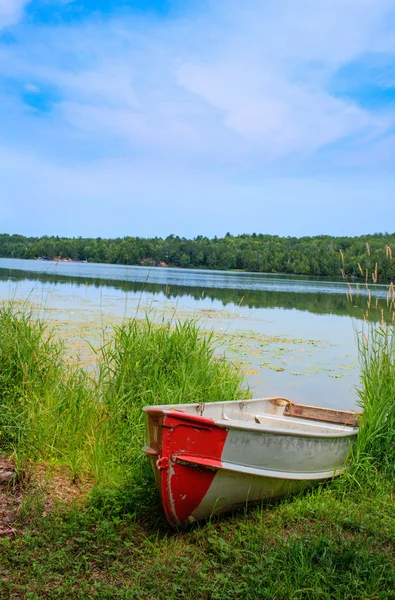 stock image Rustic Row Boat Park by Waterfront