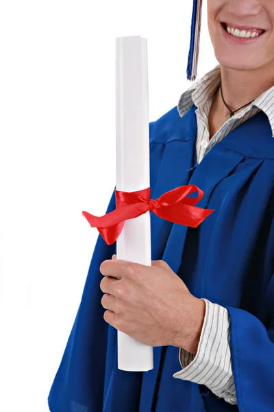 Ung student håller examen certifikat närbild — Stockfoto