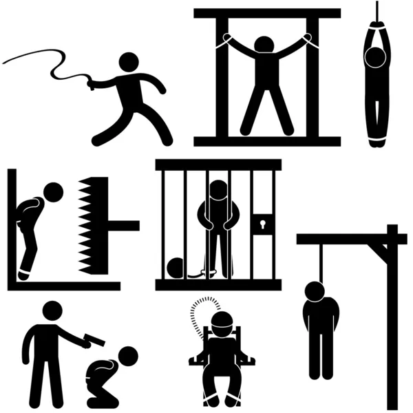 Peine Torture Justice Peine de mort Exécution Icône Symbole Signe Pictogramme — Image vectorielle