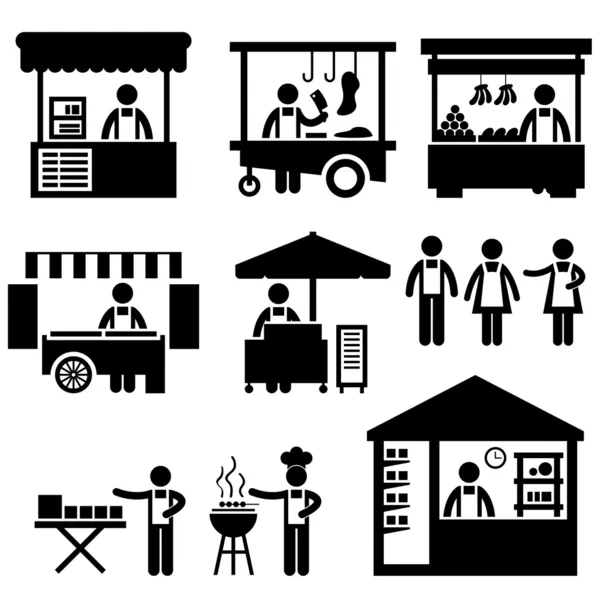 Business Stall Store Booth Market Marketplace Shop Icon Symbol Sign Pictogram — Stock Vector