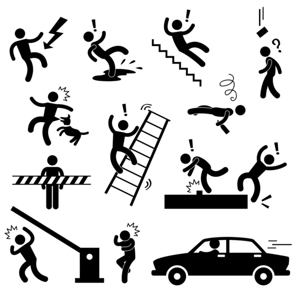 Óvatosan biztonsági veszélyt villamosenergia sokk csúszós bukása autós baleset ikon jel szimbólum piktogram Stock Illusztrációk