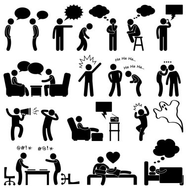 Man Talking Thinking Conversation Thought Laughing Joking Whispering Screaming Chatting Icon Symbol Sign Pictogram clipart