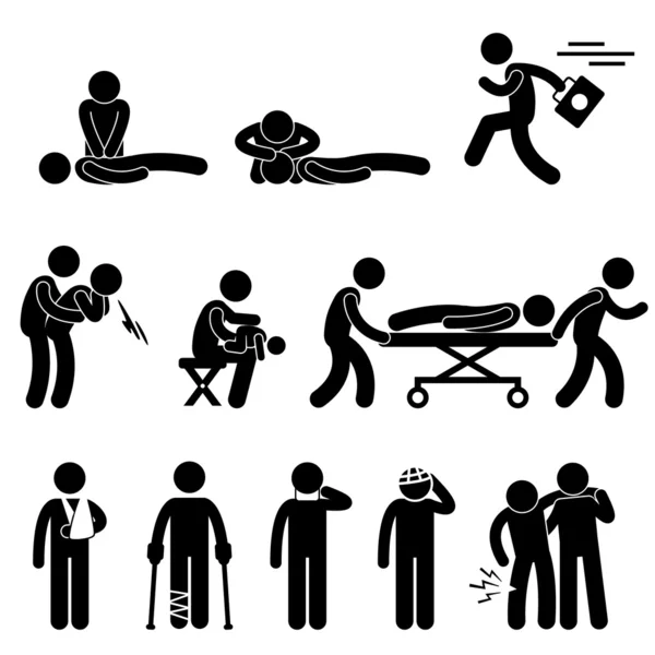 Aide d'urgence au sauvetage en premiers soins Pictogramme de signe d'icône de sauvetage médical de la RCR — Image vectorielle