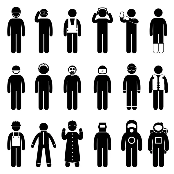 Costruzione dei lavoratori Corretta Sicurezza Abbigliamento Uniforme Indossare Panno Icona Simbolo segno Pittogramma — Vettoriale Stock