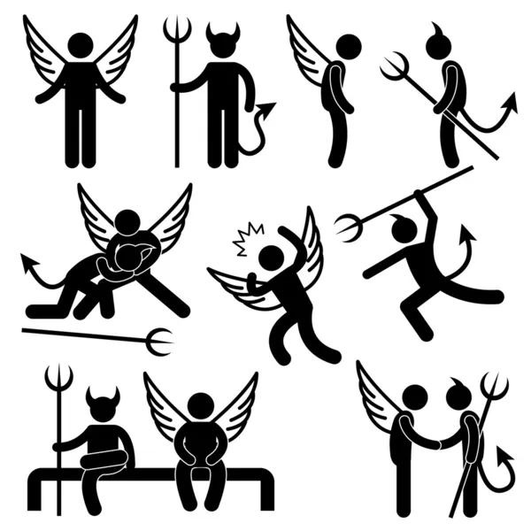 Diabeł Anioł Przyjaciel Wróg Ikona Symbol znak Piktogram — Wektor stockowy