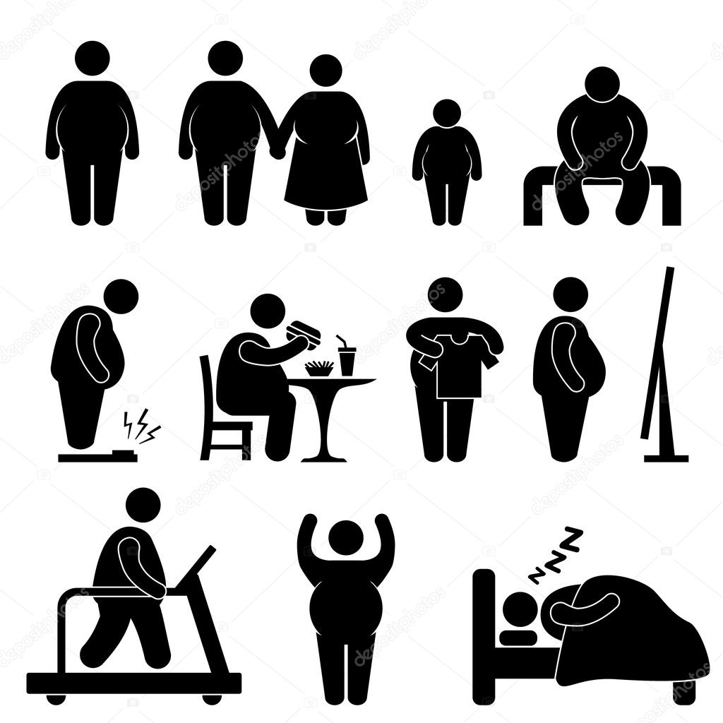Fat Man Woman Kid Child Couple Obesity Overweight Icon Symbol Sign Pictogram