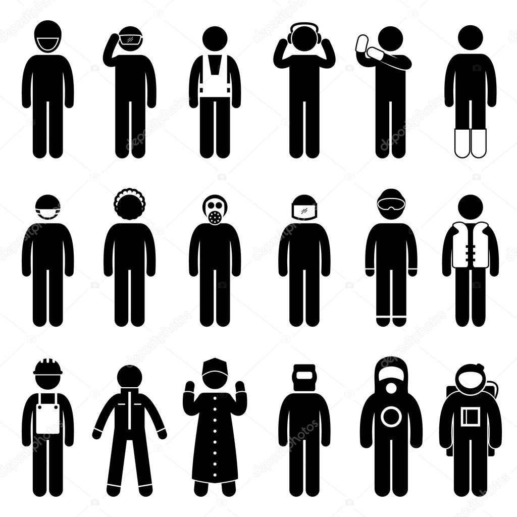 Worker Construction Proper Safety Attire Uniform Wear Cloth Icon Symbol Sign Pictogram