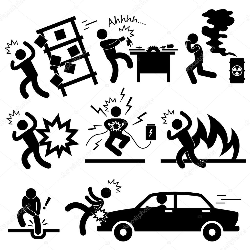 Car Accident Explosion Electrocuted Fire Danger Icon Symbol Sign Pictogram