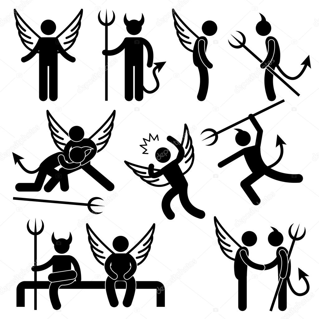 Devil Angel Friend Enemy Icon Symbol Sign Pictogram