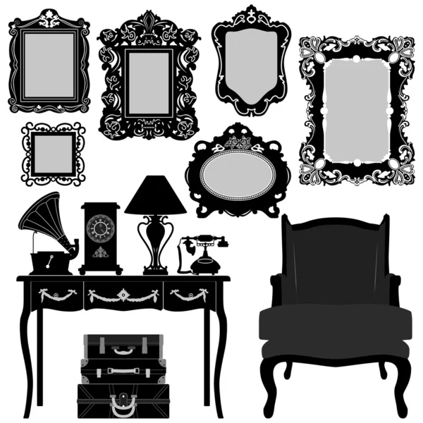 Antique Picture Frame Ornate Vintage Retro Museum Object Furniture — Stock Vector