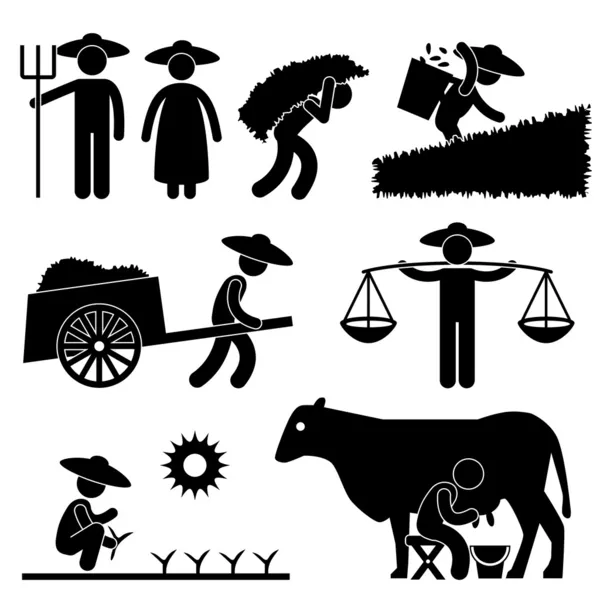 Символ пиктограммы крестьянского хозяйства сельских рабочих сельских сельских жителей — стоковый вектор