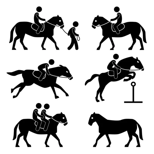 Reiten Ausbildung Jockey Reiten Symbol Symbol Zeichen Piktogramm — Stockvektor