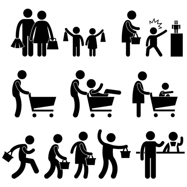 Familie Shopping Shopper Verkaufsförderung Symbol Zeichen Piktogramm — Stockvektor