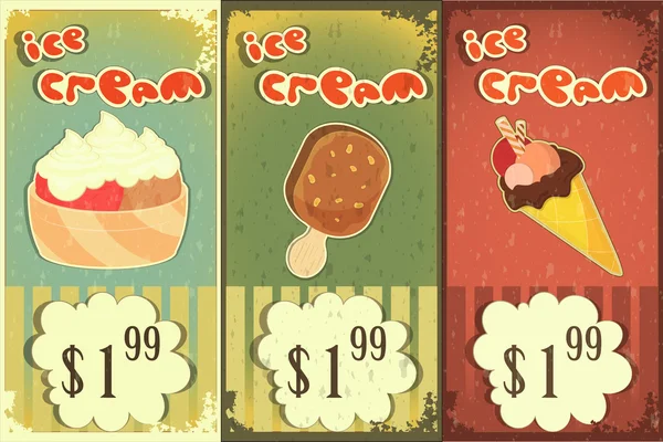 Etiquetas de helados en estilo grunge — Archivo Imágenes Vectoriales