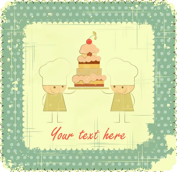 Diseño de tarjeta de menú vintage con chef, tarjeta de cumpleaños — Vector de stock